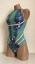 Schminke Hybrid bodysuit pole dance wear mesh wet-look peacock hologram mesh