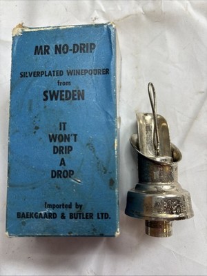 Baekgaard Mr No Drip Wine Pourer Original Box Sweden Imported Silver Plated ￼