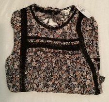American Eagle Outfitters Ladies Black Floral Lace Trim Long Sleeve Top Size M