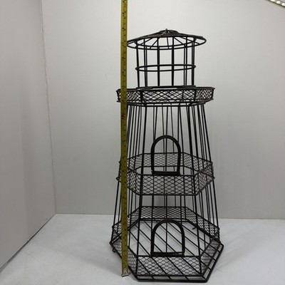 LARGE Rustic Vintage Lighthouse Style Metal Cage Rusty Black Iron 19  Tall Decor