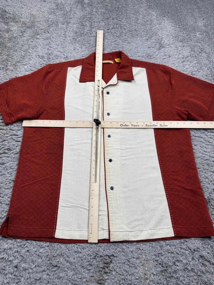 Camisa masculina The Havanera Guayabera grande vermelha cremosa colarinho texturizado de dois tons - Imagem 4 de 4