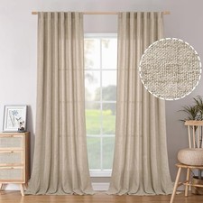 Linen Curtains 90 Inch Length 2 Panels 52"W x 90"L Pack of 2 Dark Oatmeal