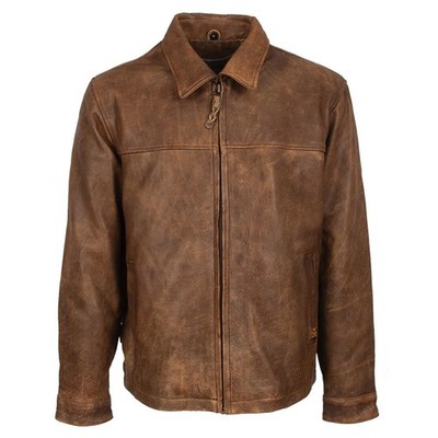 Men s Distressed Leather Rifleman Jacket   Western Style Cowhide Zip-Up Coat