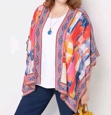 Tolani Collection Multicolor Floral Printed Tropical Open Front Woven Kimono L