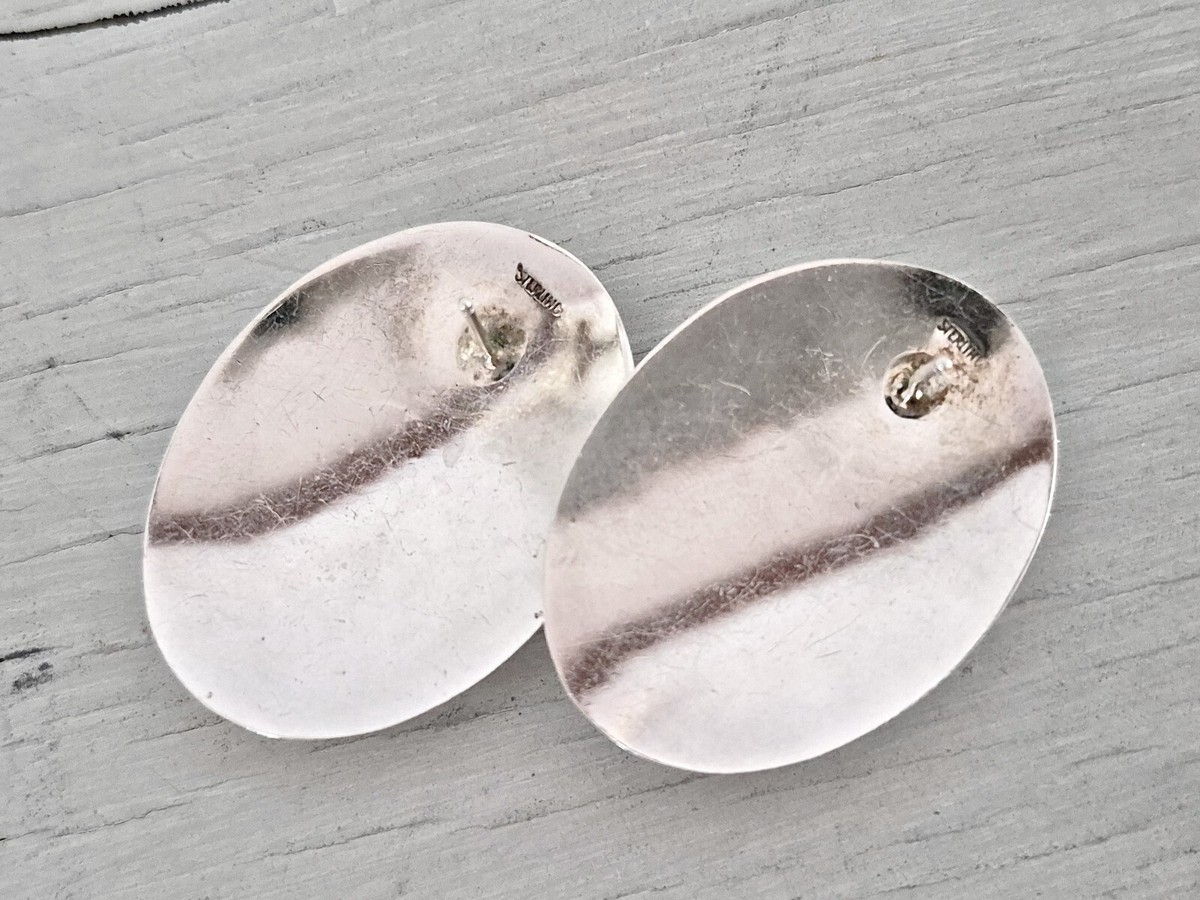 Vintage Sterling Silver Southwestern Multi-stone Inlay Chunky Earrings View 5