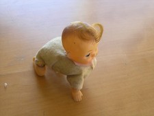 Vintage Working Wind Up Crawling Baby Doll Tin  Soft Plastic Rubber Toy Hair