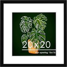 20x20 Picture Frame Black, Display Pictures 16x16 with Mat or 20x20 Without Mat