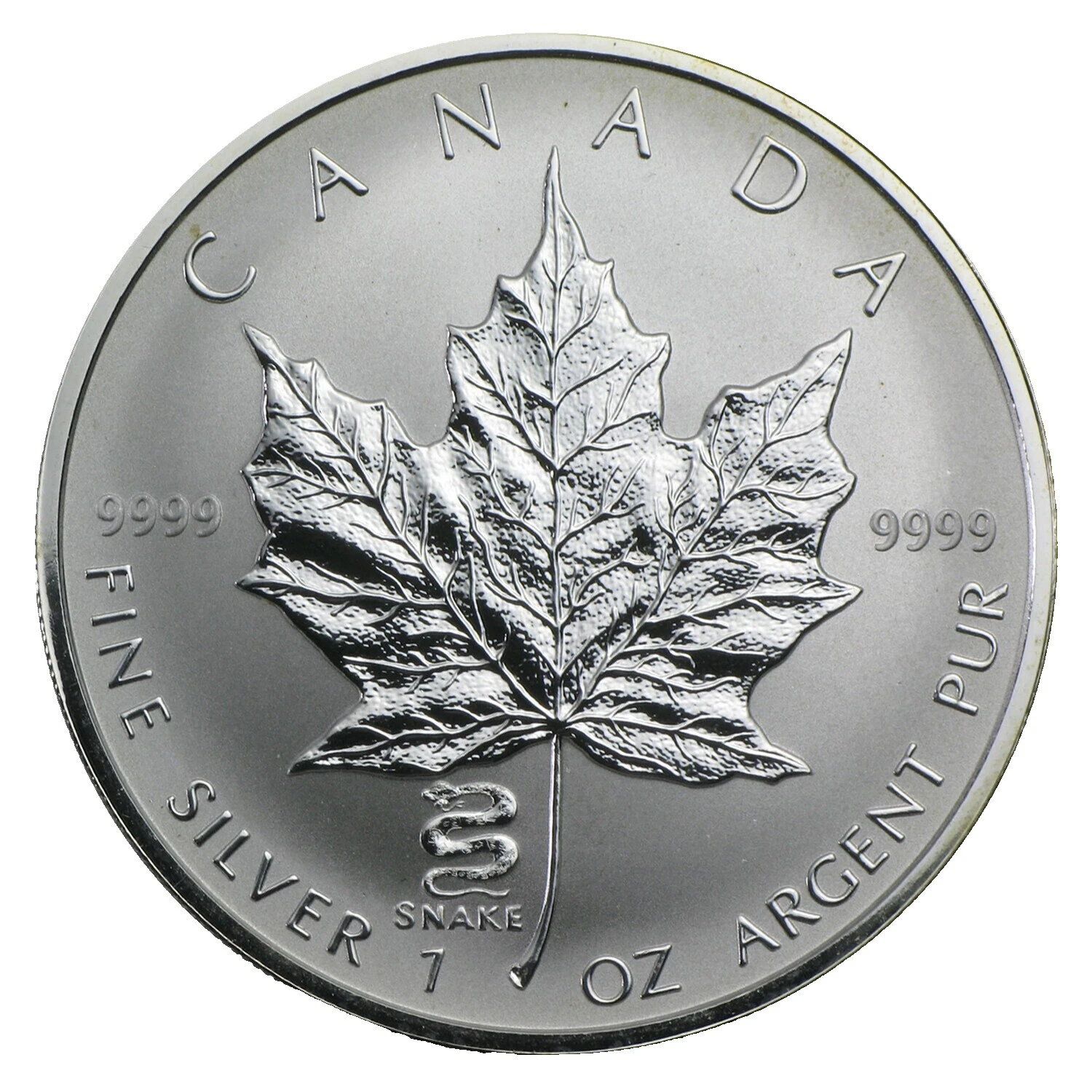 Monedas lingotes de plata Canadian Maple Leaf del año 2001