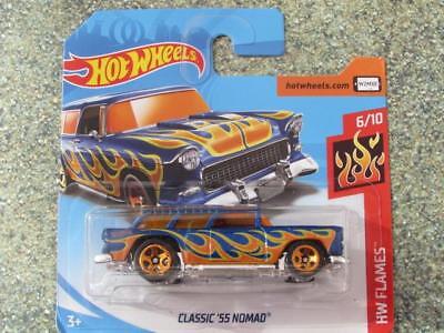 Hot Wheels 2018 #146//365 CLASSIC 1955 chevy NOMAD blue HW FLAMES