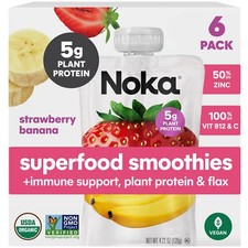 6 Pack Organic Strawberry Banana Smoothie Pouches Healthy On the Go Snack
