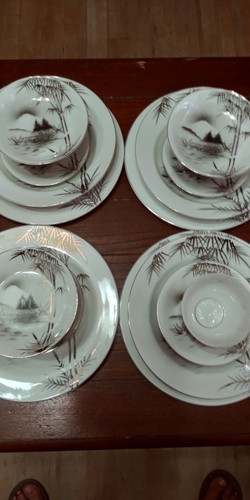 Set Of Vintage Lithophane Japanese Butani Dishes.Porcelain.Black & Silver painte - Picture 6 of 7