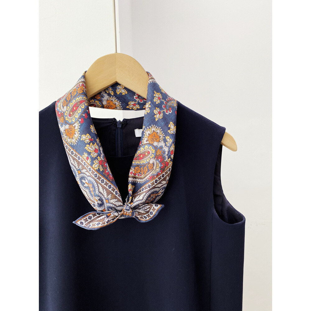 New Boutique 14Momme Twill Silk Scarf Necktie Hairband Print Square Scarf 53cm/