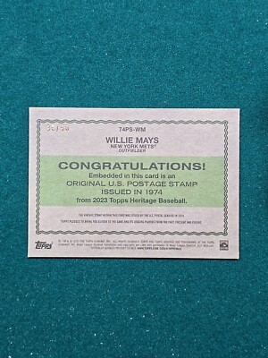 2023 TOPPS HERITAGE 1974 U.S. POSTAGE STAMP CARD #74PS-WM WILLIE
