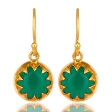 Green Onyx Gemstone Gold Plated Hook Earring Womens Trendy Jewelry