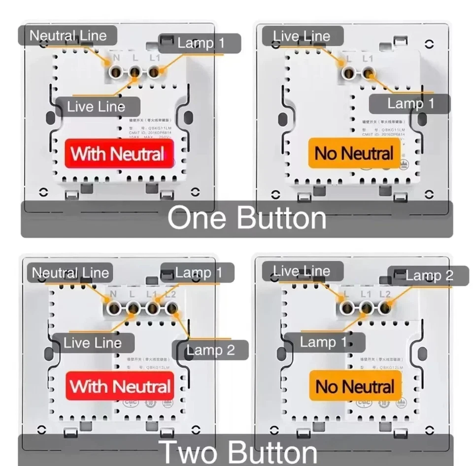 Wall Smart Switch Wireless Switch Key Light Remote Control Fire Wire SmartSwitch - Image 3 of 4