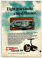 Pubblicità stampa mulinelli da pesca Garcia Mitchell 300 1976 originale d'epoca (11 pollici x 8 pollici)