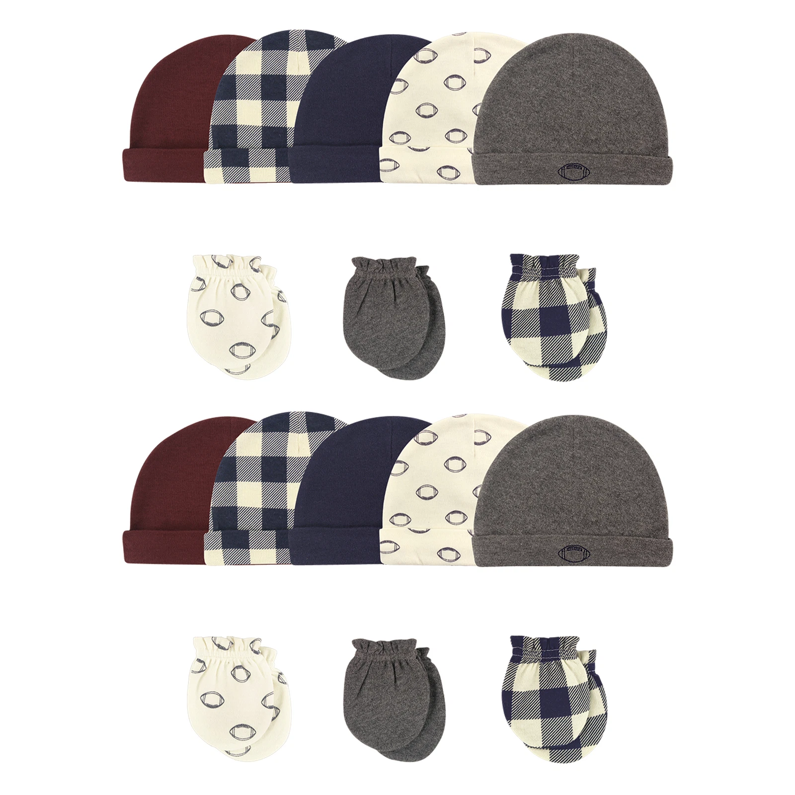 Hudson Baby Cotton Cap and Scratch Mitten Set, Football 16-Piece, 0-6 Months