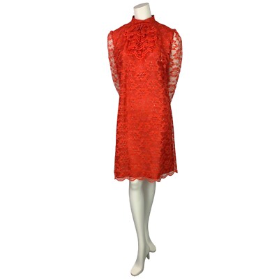 chinese dress ladies 1960s Vintage Dusty Rose Lace Mod Shift Dress with Sequin Bib