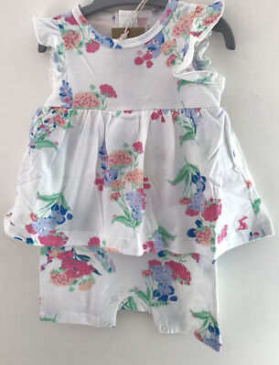 Joules 6-9 Months Girls Cotton Dress Romper Cream Floral