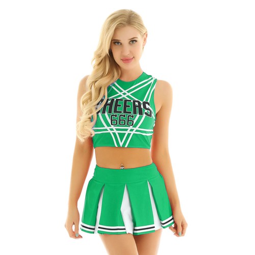 Women's Cheer Leader Costume School Girl Uniform Set Cheerleading Fancy Dress - Picture 27 of 43