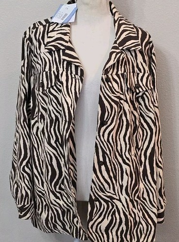 Liz & Me Womens Faux Sueded Zebra Animal Print Brown Tan Shirt Jacket NEW 1X - Picture 18 of 18