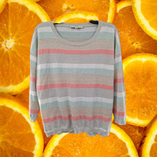 Loft Pink, Tan, White and Light Blue Striped Sweater