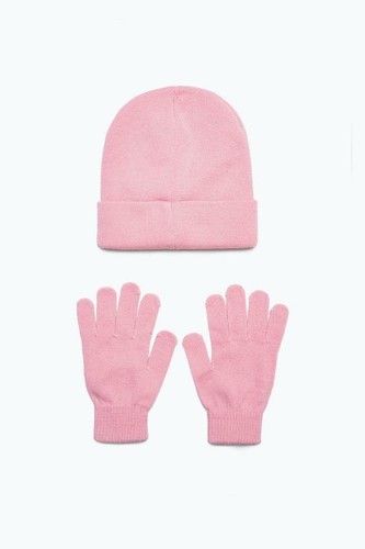 Hype Junior Kids Pink Script Beanie & Glove Set - Picture 2 of 2