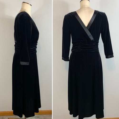 Sandra Darren Black Velvet Velour 3/4 Sleeve Fit n Flare Dress Size 12 - Picture 7 of 7