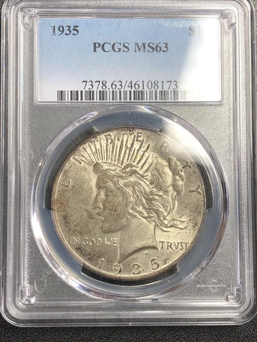 1935 PEACE SILVER DOLLAR "PCGS MS63" - VERY UNIQUE TONING, NICE COLLECTOR'S COIN