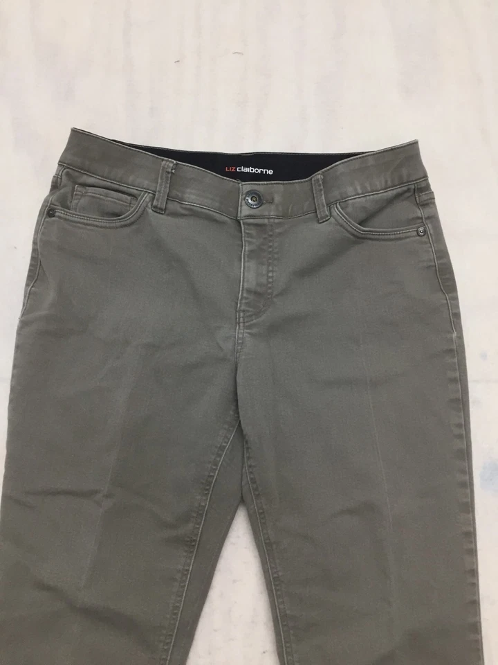 Liz Claiborne Pantalones Mujer 10 Sara Slim Mid Rise Bolsillos Verde Ejército Claro Foto 2 de 4