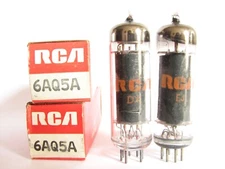 PAIR 1972-73 RCA 6AQ5A Beam Power Amplifier (EL90) Tubes - NOS / New In Boxes