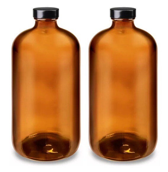 Pack Of 2 - 32oz Amber Glass Bottle w/ Phenolic Cap - FDA Compliant