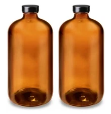 Pack Of 2 - 32oz Amber Glass Bottle w/ Phenolic Cap - FDA Compliant