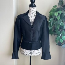 Kay Unger Silk Jewel Button Bow Belted Blazer Black Sz 8