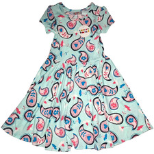 Dot Smile Girls 5 6 Blue Paisley Pink Aqua Cap Sleeve Twirl Dress NWT