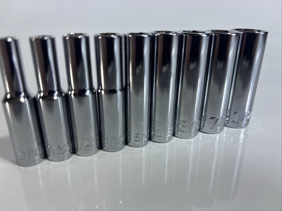 Kobalt 1/4" Drive 9 Piece 6 Pt Point Inch Deep Socket Set Chrome 3/16”-1/2” New - Image 4 of 4