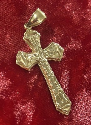 Lovely Solid 10K Gold Cross Nugget Pendant 1.5  1.9g Faith Jewelry Gift Textured
