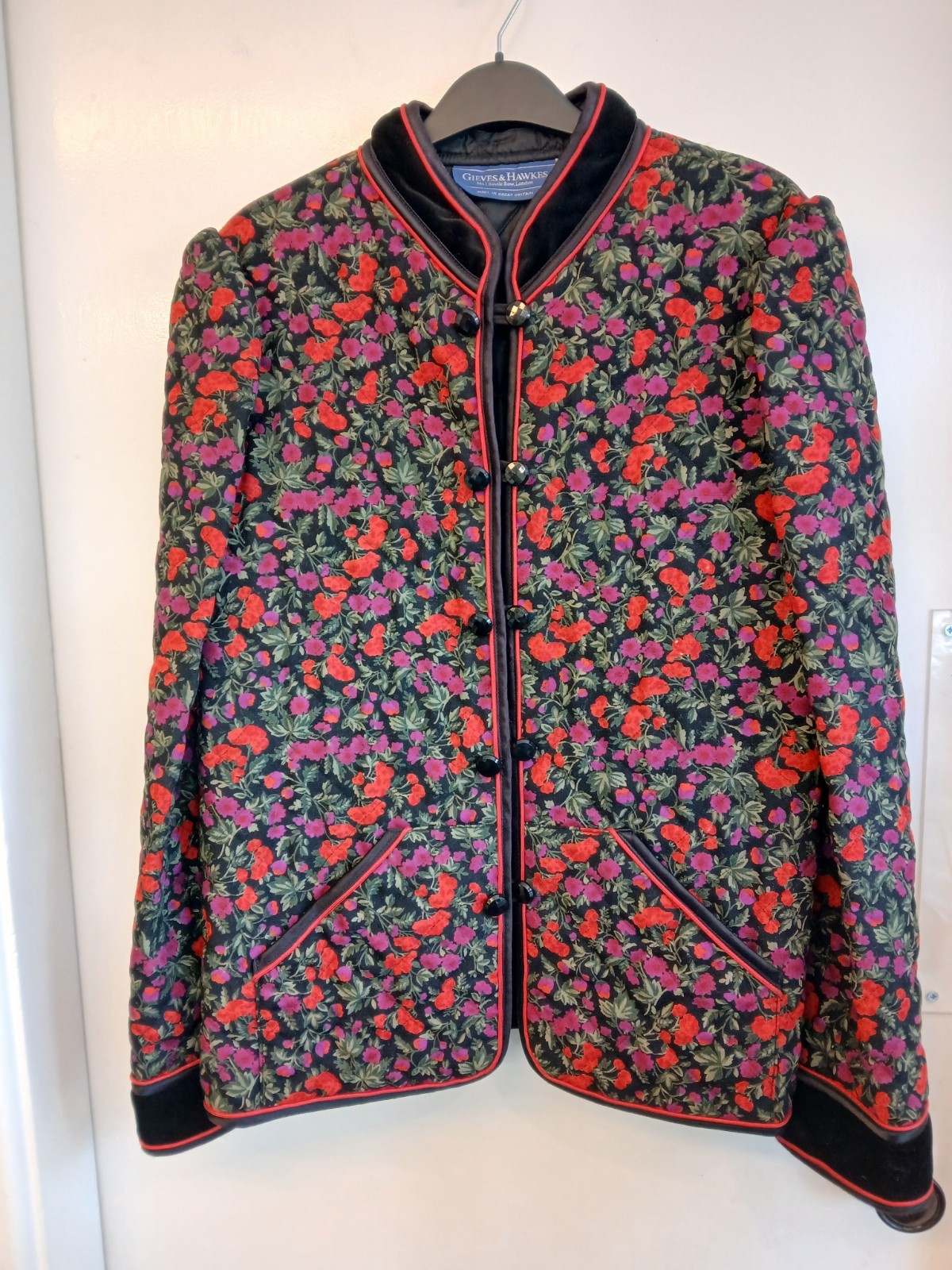 Giacca cappotto Gieves And Hawkes vintage floreale Saville fila rosso e blu