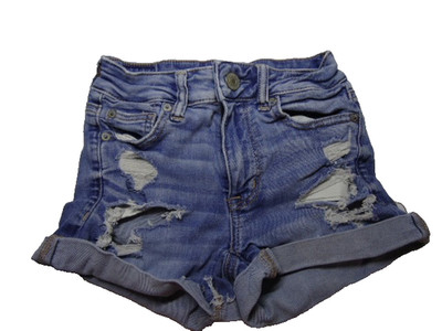American Eagle Denim Shorts Distressed Frayed Hem Super Stretch Size 0