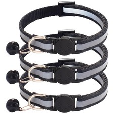 3 Pack Reflective and Breakaway Cat Collars with Bells  Adjustable Kitten Collars
