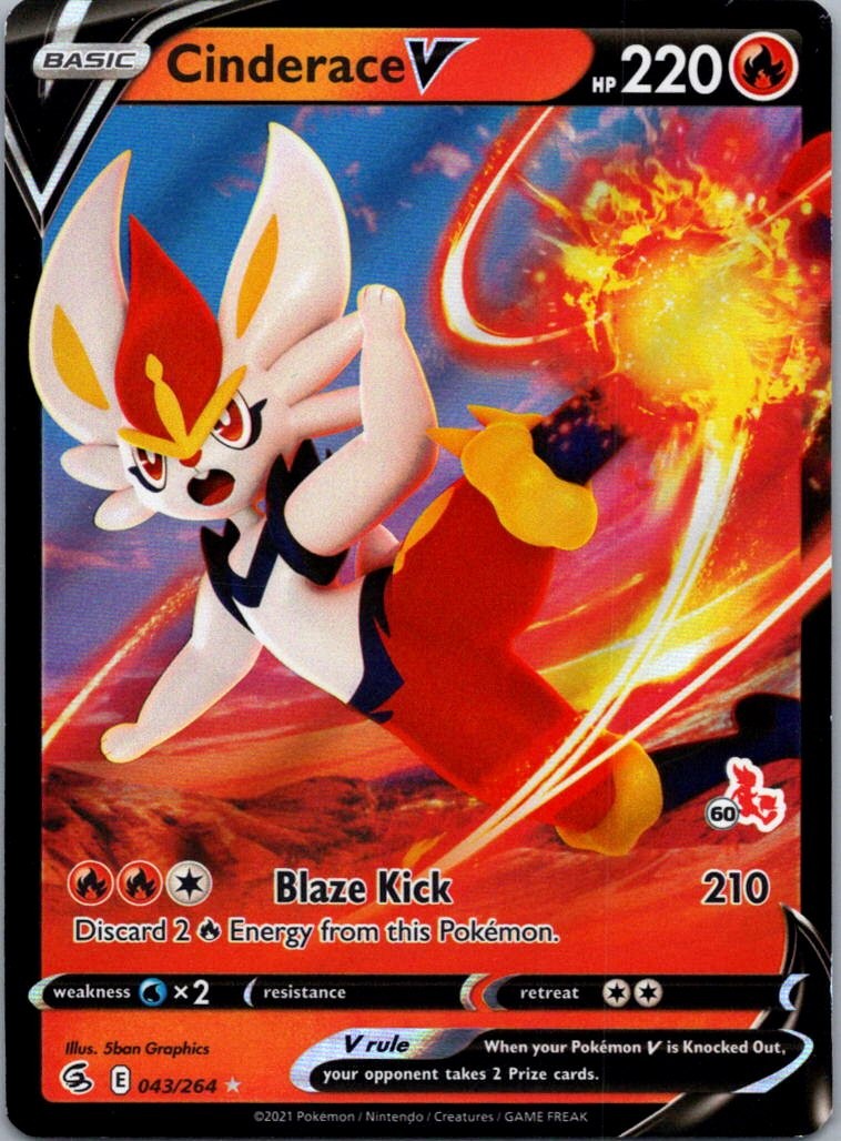Pokemon TCG Cinderace V 43/264 Fusion Strike Holo NM