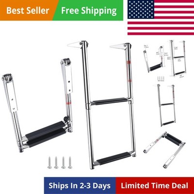 2 Step Boat Ladder Stainless Steel Telescoping 2 Step Pontoon Boat Ladder Fol...
