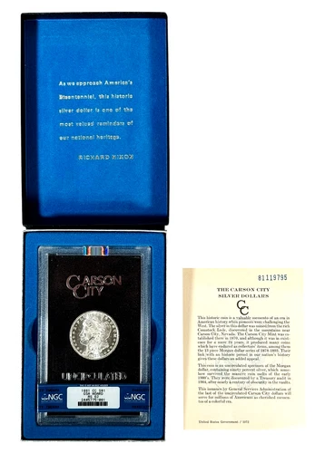 US 1881 CC Morgan Silver Dollar NGC MS 62 Box and COA BU White