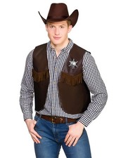 Cowboy Wild West Waistcoat Sheriff Dark Brown Fancy Dress Accessory