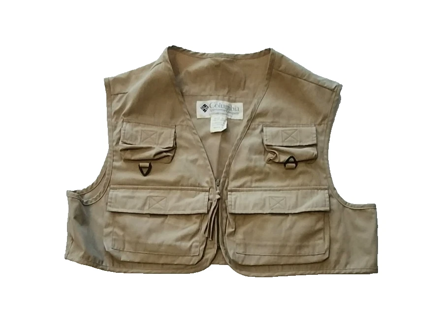 Columbia Fishing Vest Mens Beige Utility Outdoor Pockets SIZE MEDIUM