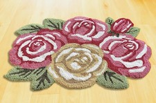 Shaped Rose Hand-Hooked Accent Rug Throw Rug Area Rug Door Mat 30.5 X 18 Inch