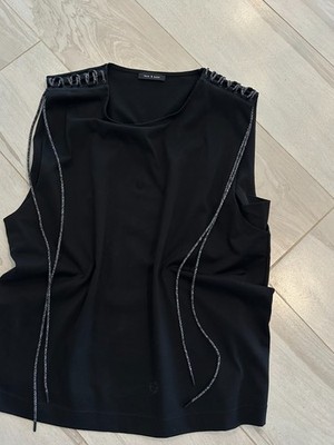 Sass & Bide black tank t-shirt top with silver  strings lace up arms - Size M
