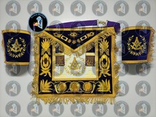Masonic Regalia Grand Lodge Past Master Purple Apron, Cuffs Hand Embroidered Set
