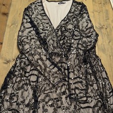 Boohoo Plus Size Party Dress Sequined Black US 20 Long Sleeved