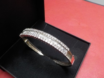 Vintage Sterling Silber 925 Zirkonia Edelstein Klapp Armband - 15,7 g + Box